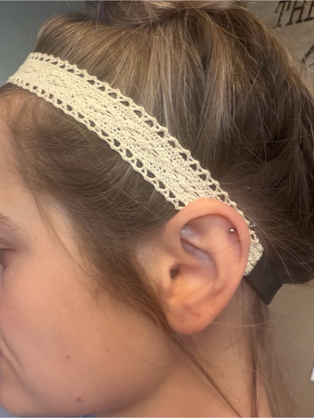 Cream Lace Elastic Headband